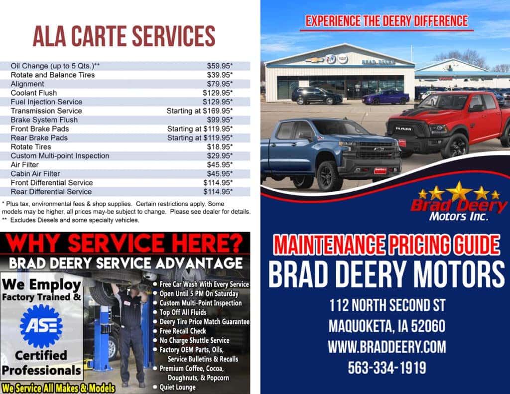 Service Menu Brad Deery Motors