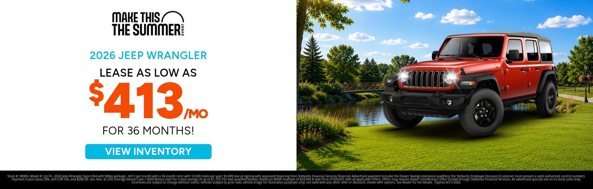 Lease special on a new Jeep Wrangler near Mt Pleasant, MI