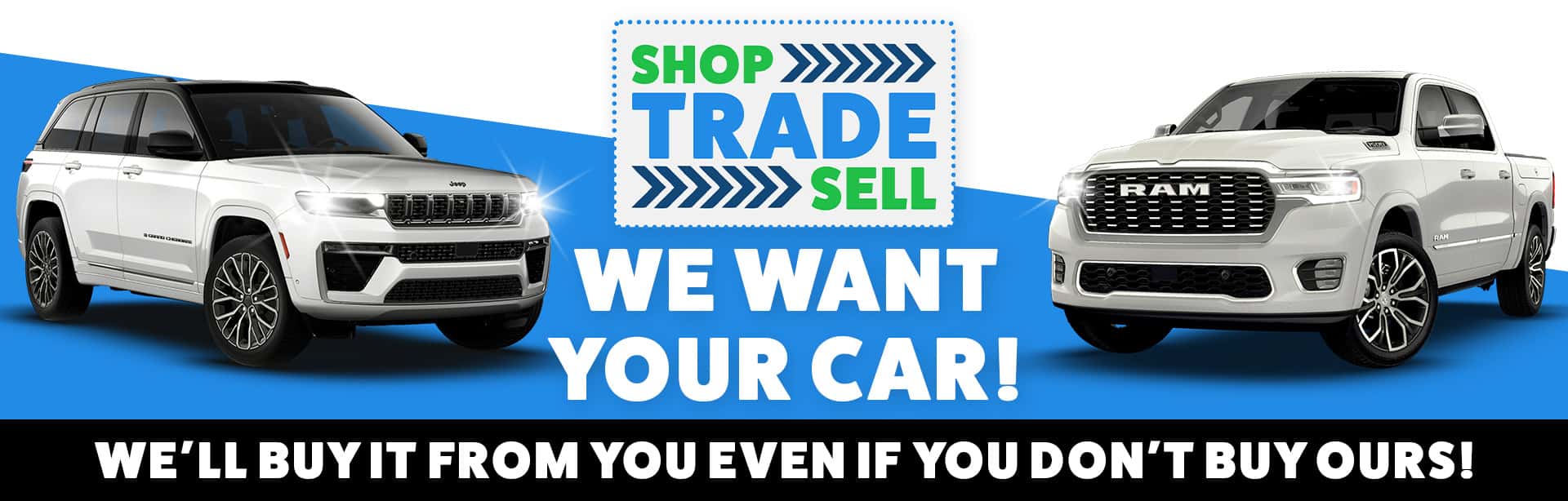We want your car! Sell your vehicle to Alma CJDR near Greenville, MI