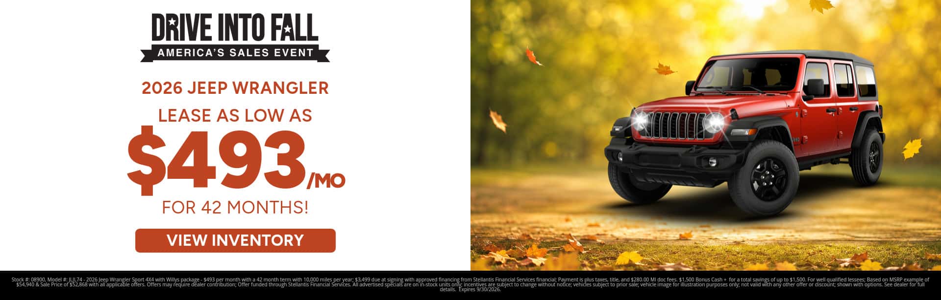 Lease special on a new Jeep Wrangler near Mt Pleasant, MI