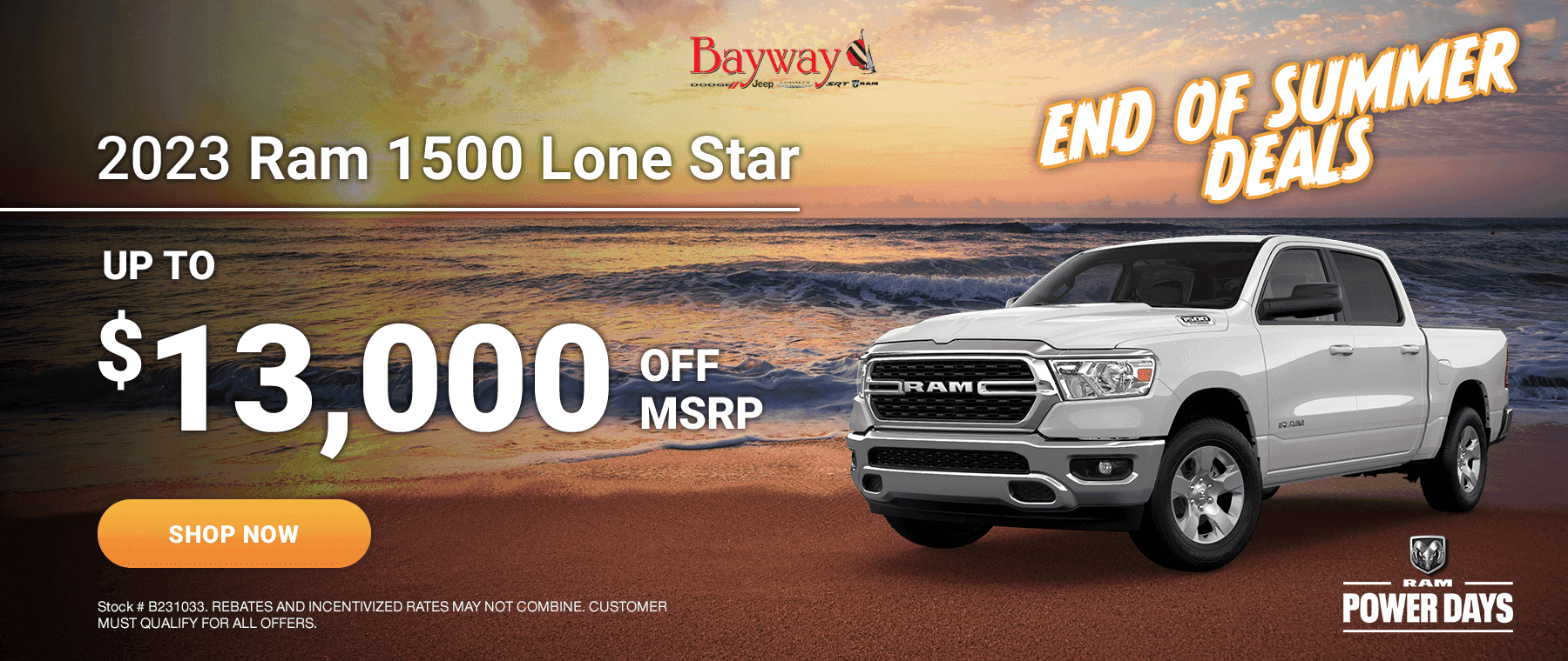 UP TO $1300 OFF MSRP FOR 2023 RAM 1500 LONE STAR