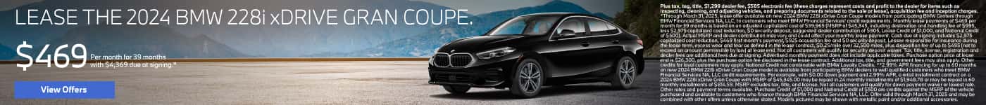 2024 BMW 228i xDrive Gran Coupe Lease for $469 a month for 39 months* $4,369 due at signing