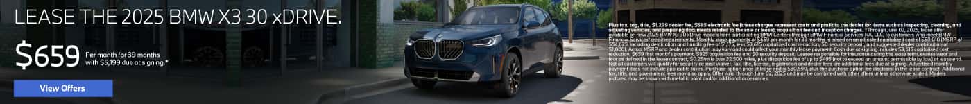 2025 X3 30 xDrive $659 a month for 39 months* $5,199 due at signing