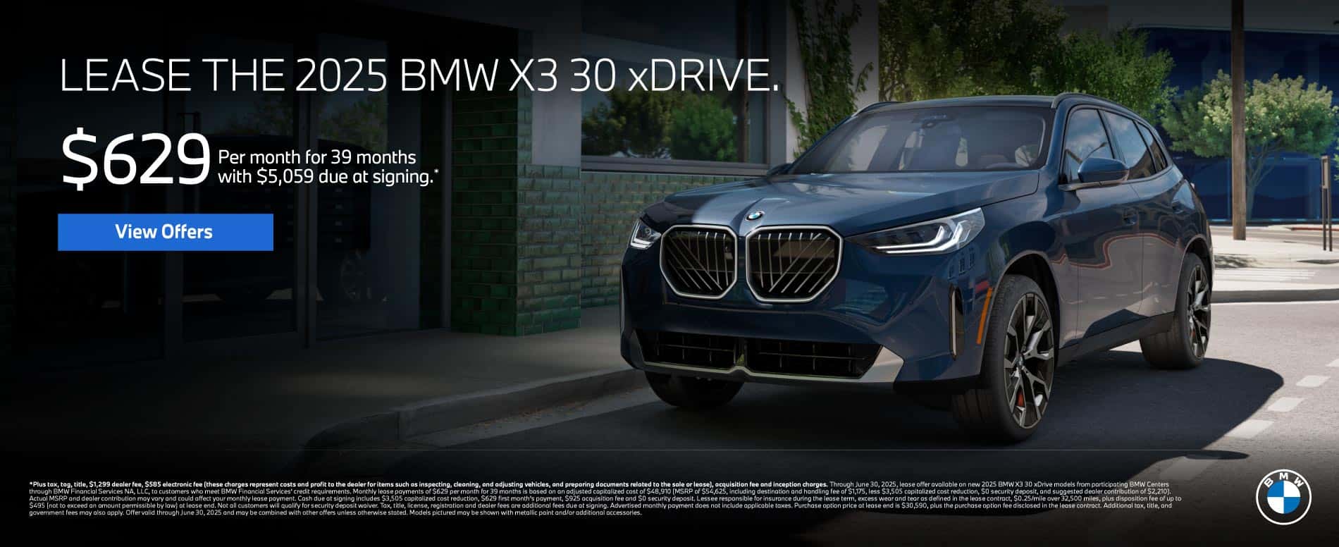 New 2025 BMW X3 30 xDRIVE30 Lease for $629 a month for 39 Months* $5,059 Due at Signing