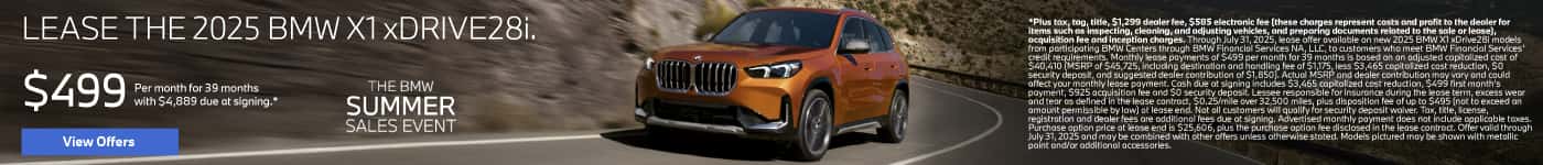 LEASE THE 2025 BMW X1 xDRIVE28i. Lease for $499 a month for 39 Months* $4,889 Due at Signing