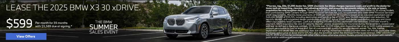 LEASE THE 2025 BMW X5 xDRIVE50e. Lease for $1,019 a month for 39 Months* $7,239 Due at Signing