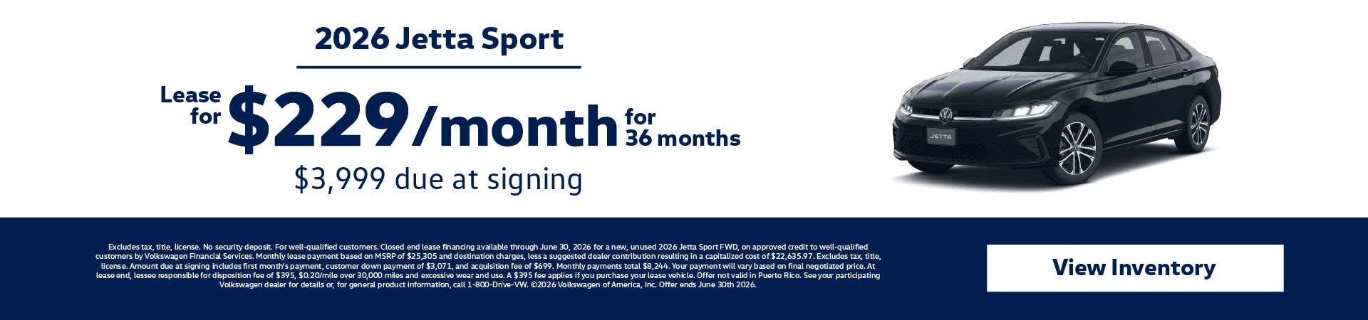 Jetta lease $229/month
