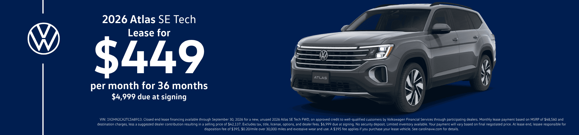 2026 Atlas SE Tech $449/month lease