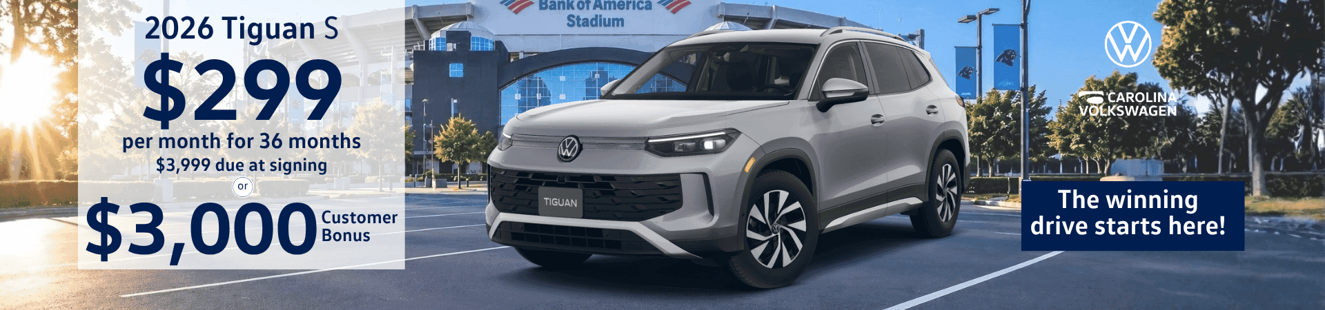 Lease a 2026 Tiguan S for $299 per month or take a $3,000 Customer Bonus!