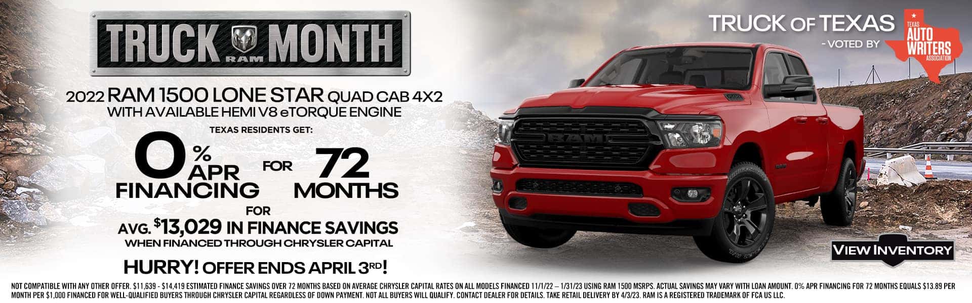 2023 Truck Month 2022 Ram 1500 LoneStar Quad Cab 4x2. )% for 72 months