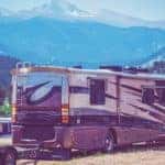 Camping in the Motorhome in the Scenic Colorado RV Park. Class A Diesel Pusher Motorhome.