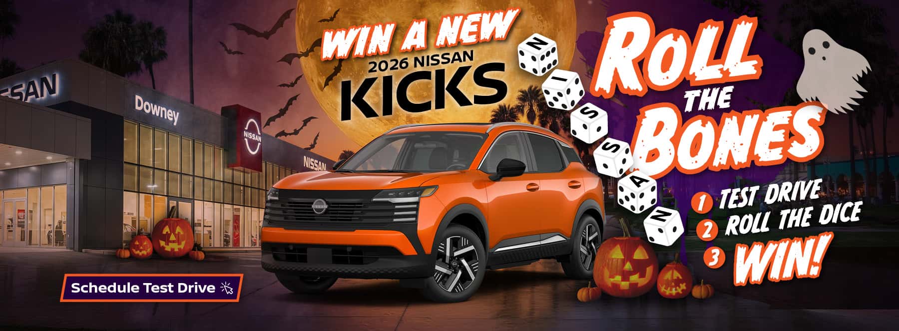 DOWNEY NISSAN “ROLL THE BONES” 2026 NISSAN KICKS GIVEAWAY