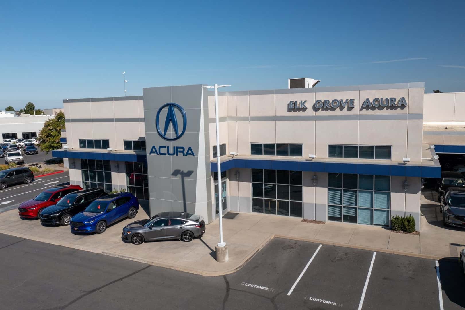 Aerial view of Elk Grove Acura at 8585 Laguna Grove Drive, the nearest Acura dealership to Davis, California
