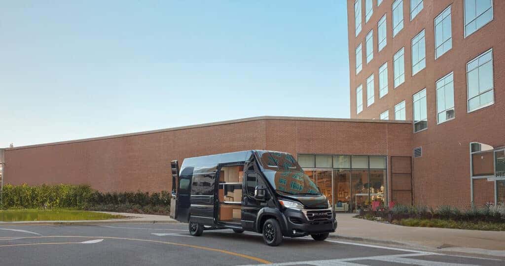2026 RAM ProMaster cargo van with doors open showing packages