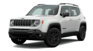 A white 2020 Jeep Renegade is facing left.