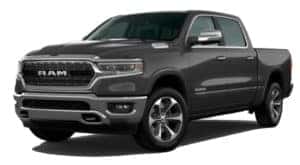 A grey 2020 Ram 1500 is facing left.
