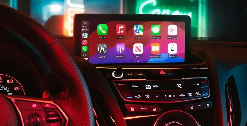 2025 Acura RDX infotainment screen with navigation and media display.