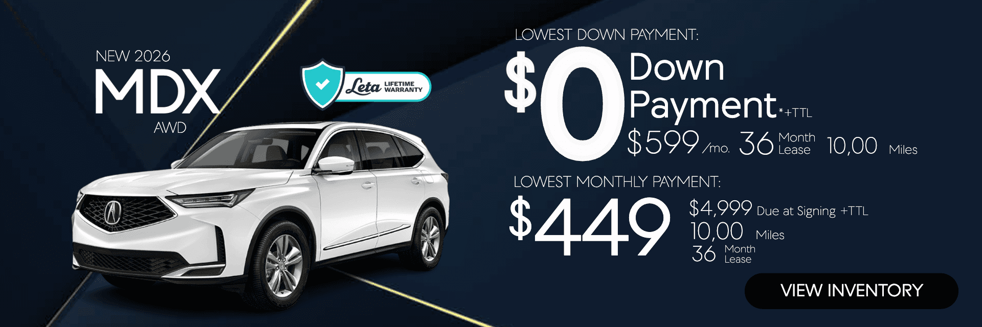 2026 Acura MDX $449 $0 Down Lease Frank Leta Acura of Springfield