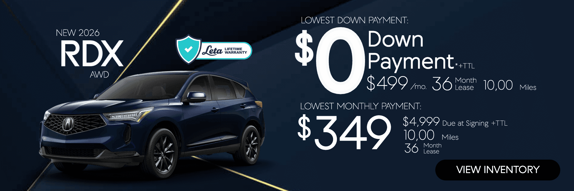 2026 Acura RDX $349 $0 Down Lease Frank Leta Acura of Springfield