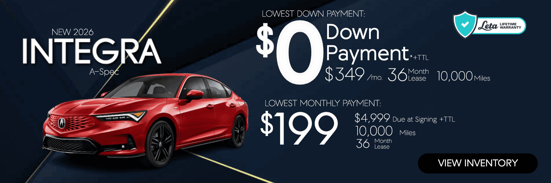2026 Acura Integra $199 $0 Down Lease Frank Leta Acura of Springfield