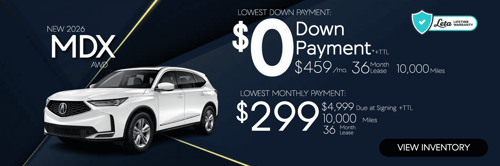 2026 Acura MDX $299 $0 Down Lease Frank Leta Acura of Springfield