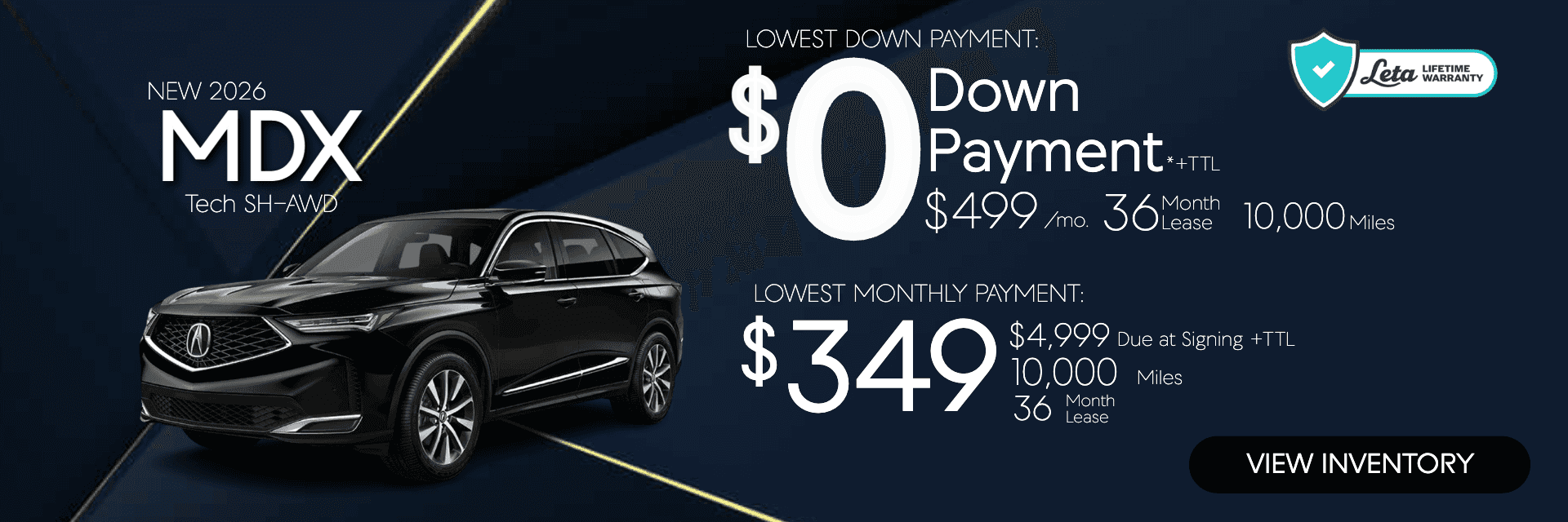 2026 Acura MDX Tech $499 $0 Down Lease Frank Leta Acura of Springfield