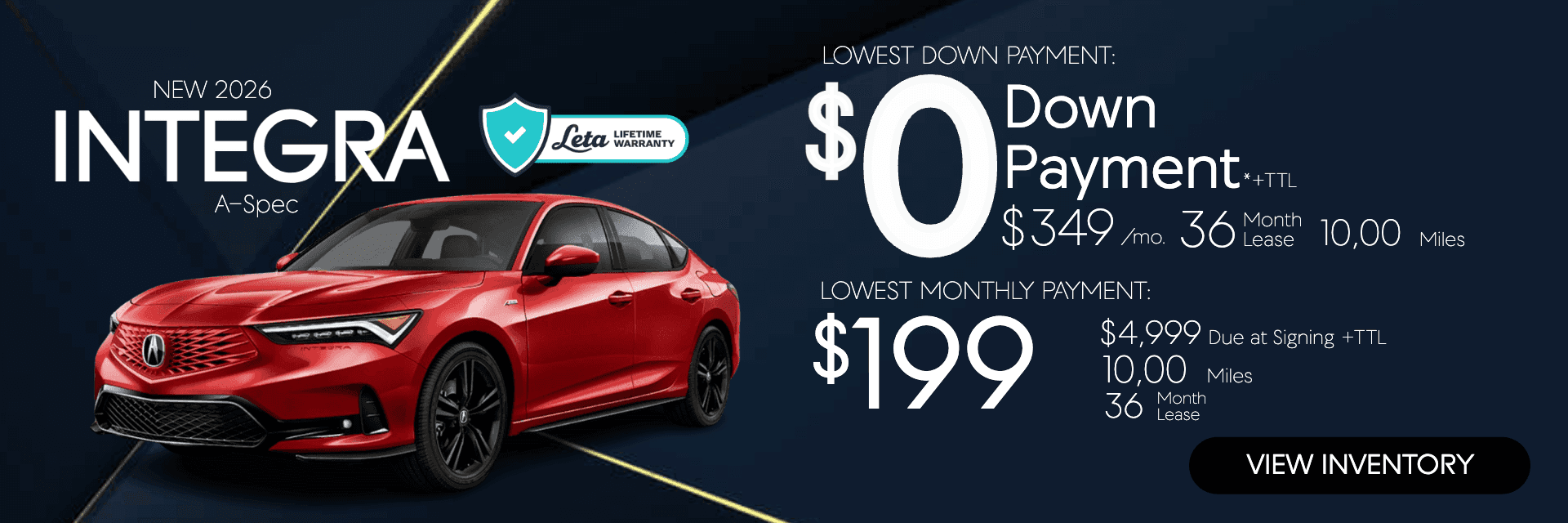 2026 Acura Integra $199 $0 Down Lease Frank Leta Acura of Springfield