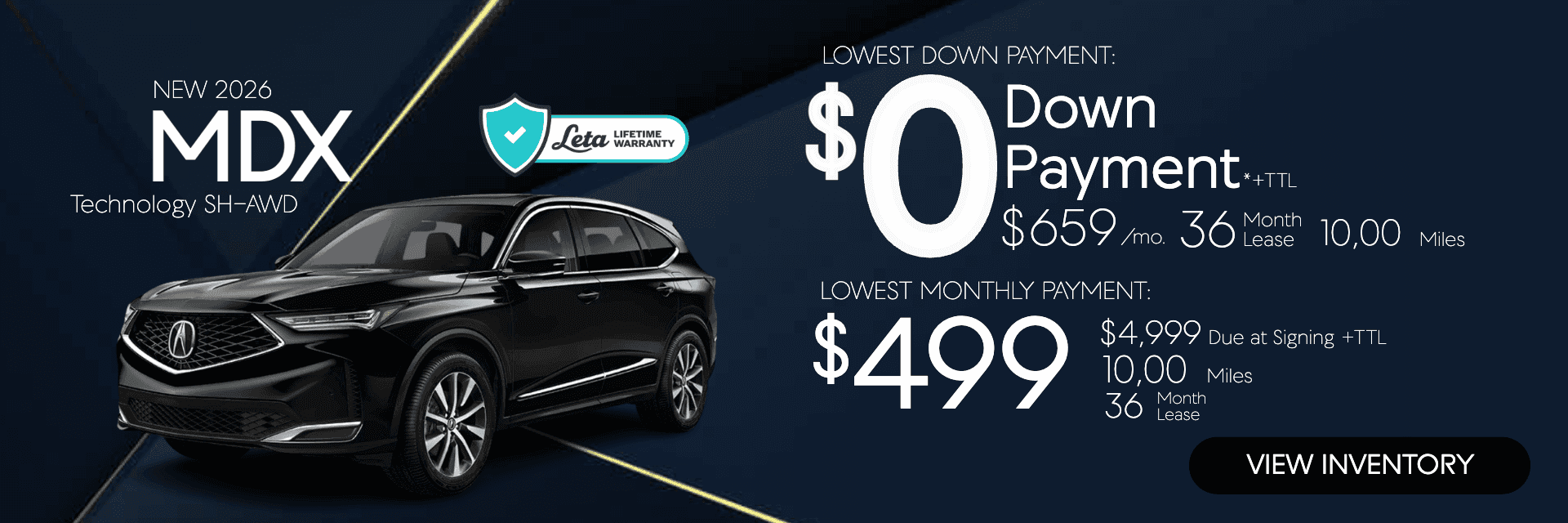 2026 Acura MDX Tech $499 $0 Down Lease Frank Leta Acura of Springfield