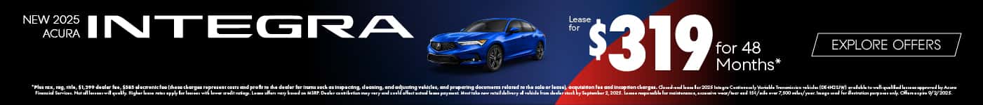 New 2025 Acura Integra Lease for $319 a month for 48 Months*