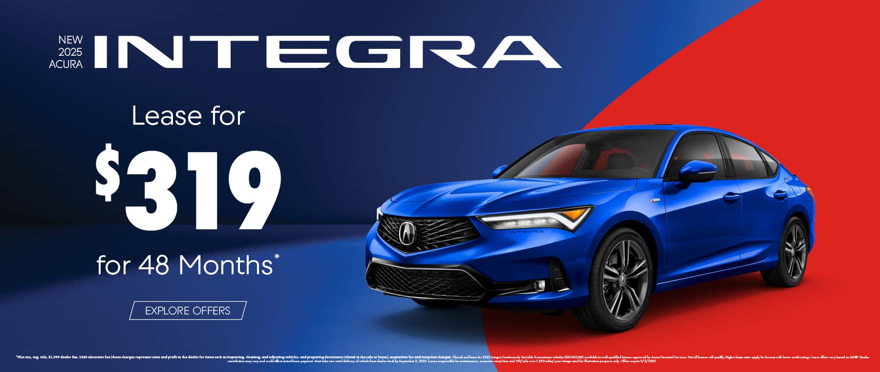 New 2025 Acura Integra Lease for $319 a month for 48 Months*
