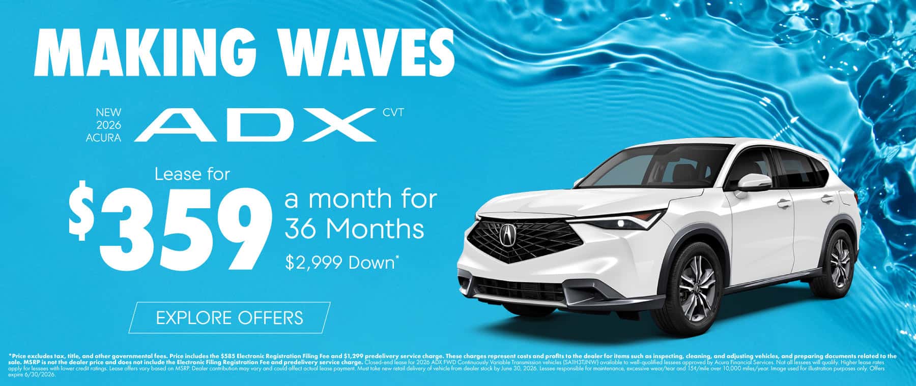 New 2026 Acura ADX CVT Lease for $359 a month for 36 Months $2,999 Down*
