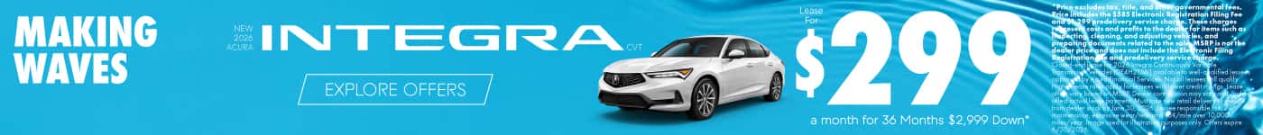 New 2026 Acura Integra CVT Lease for $299 a month for 36 Months $2,999 Down*