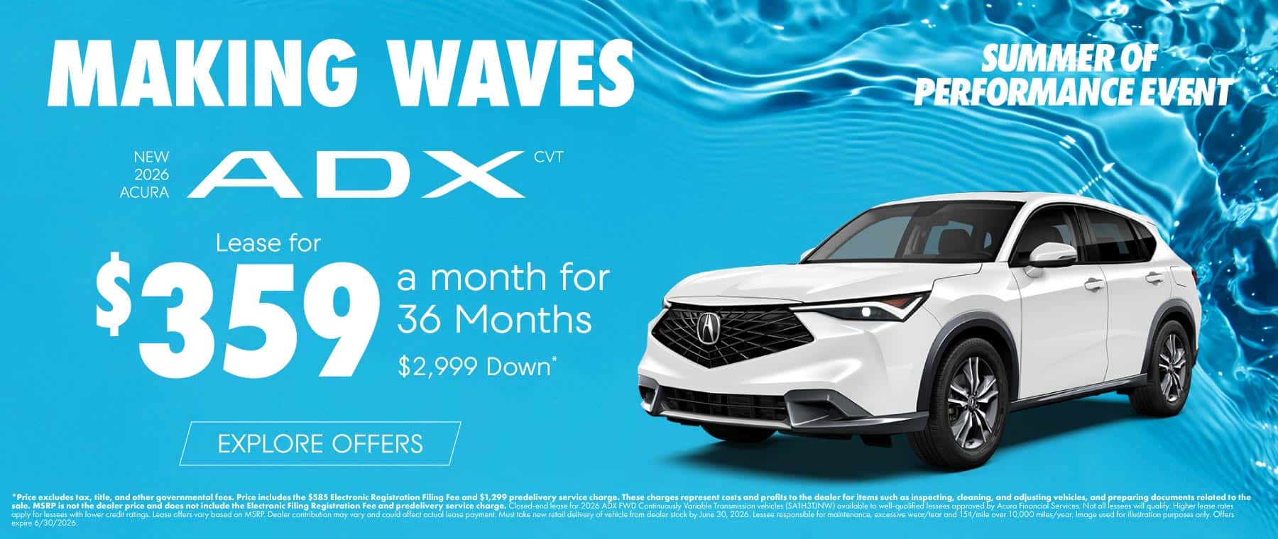 New 2026 Acura ADX CVT Lease for $359 a month for 36 Months $2,999 Down*