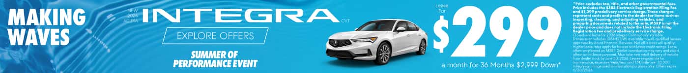 New 2026 Acura Integra CVT Lease for $299 a month for 36 Months $2,999 Down*
