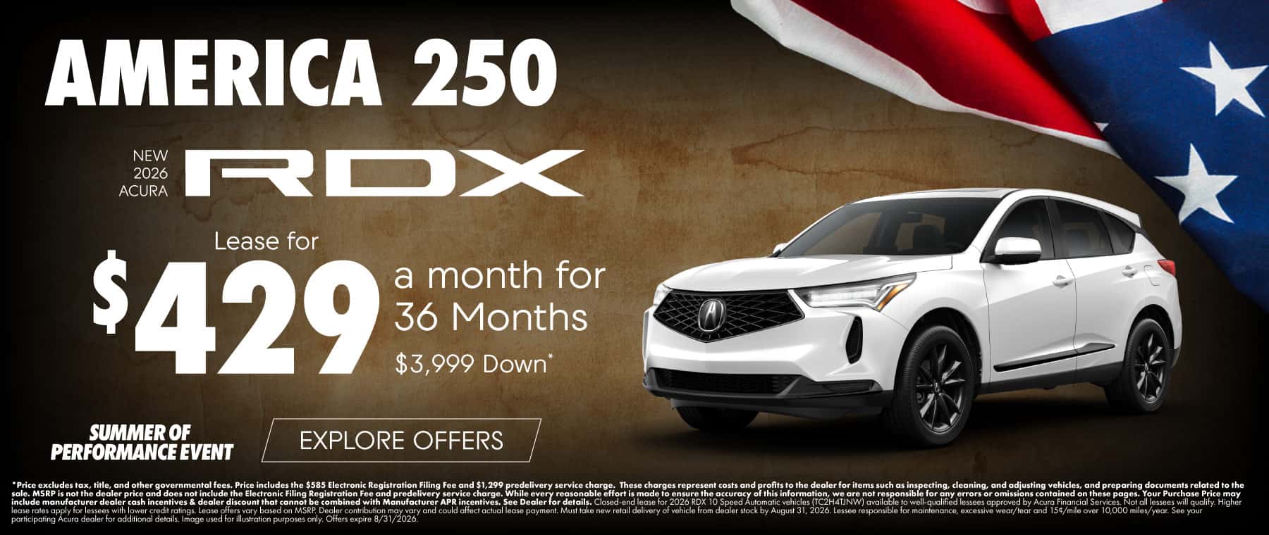 New 2026 Acura RDX Lease for $429 a month for 36 Months $3,999 Down*