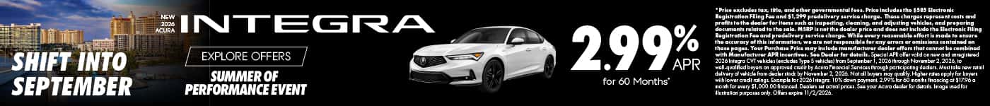 New 2026 Acura Integra 2.99% APR for 60 Months*