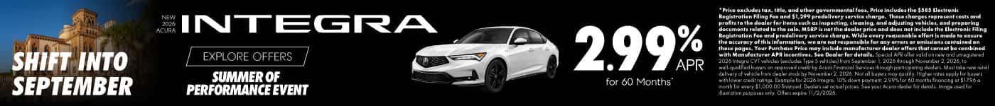 New 2026 Acura Integra 2.99% APR for 60 Months*