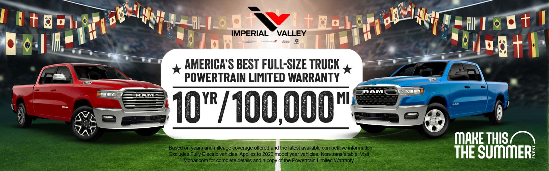 RAM truck warranty coverage featuring a 10 year 100000 mile powertrain limited warranty available at Imperial Valley Chrysler Dodge Jeep Ram.