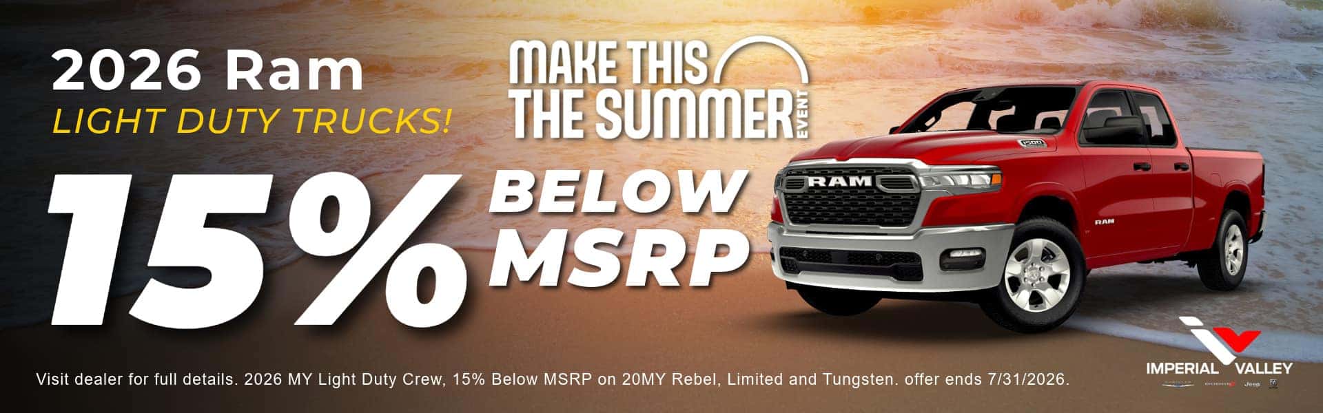 Red 2026 Ram Light Duty Truck with 15% off MSRP deal at Imperial Valley CDJR.
