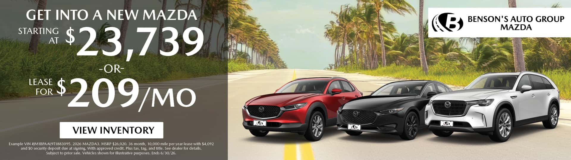 New Mazdas Starting at $23,739 or Lease for $209/mo