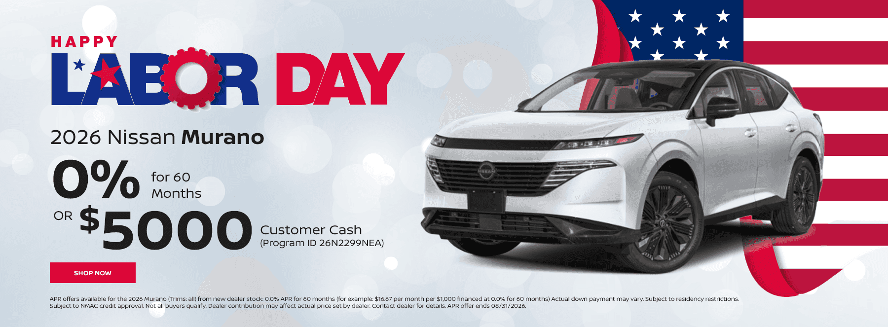 2026 Nissan Murano 0% for 60 Months or $5000 Customer Cash (Program ID 26N2299NEA)