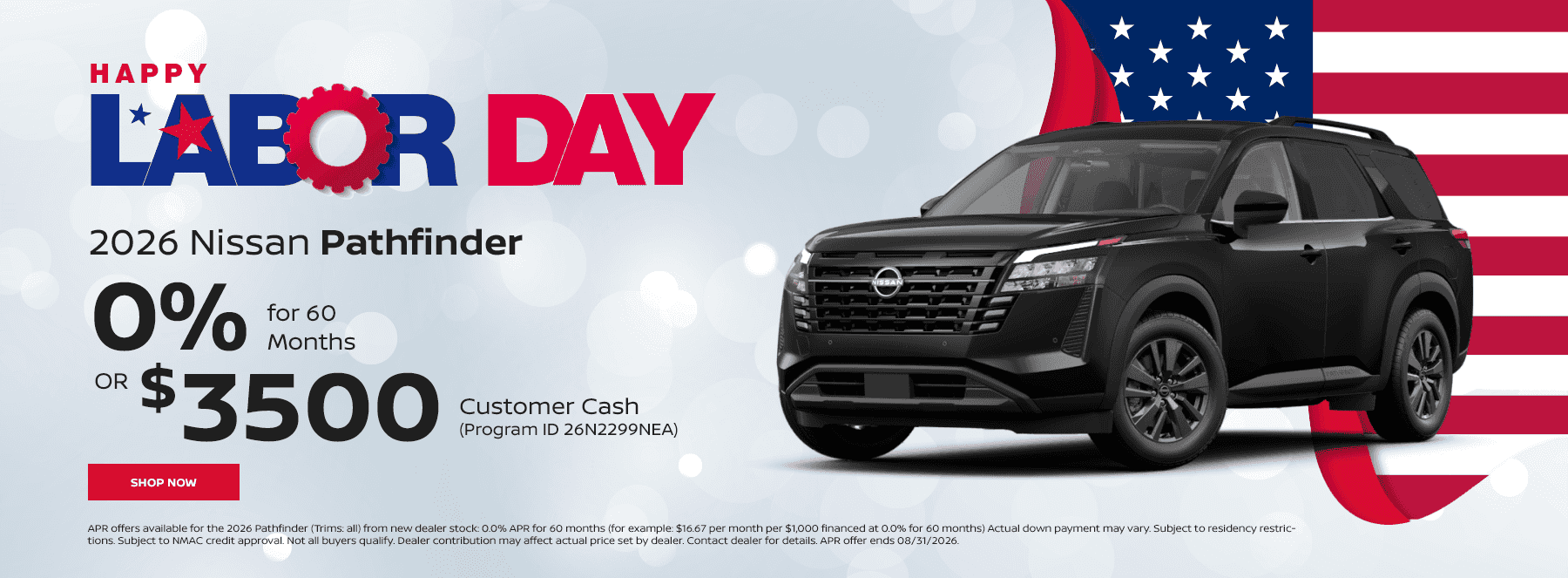 2026 Nissan Pathfinder 0% for 60 Months or $3500 Customer Cash (Program ID 26N2299NEA)