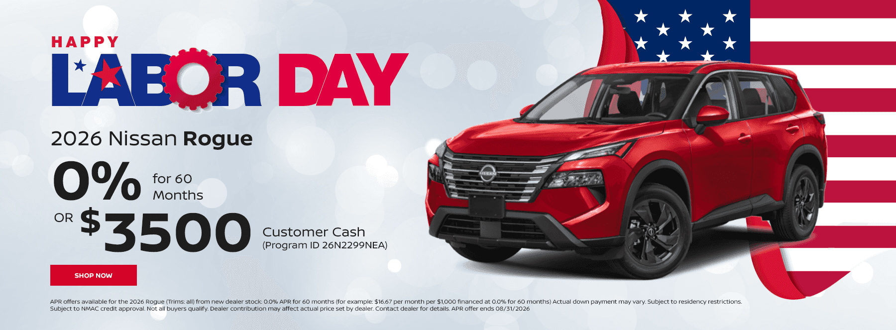 2026 Nissan Rogue 0% for 60 Months OR $3500 Customer Cash (Program ID 26N2299NEA)
