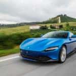 Blue Ferrari Roma in Countryside