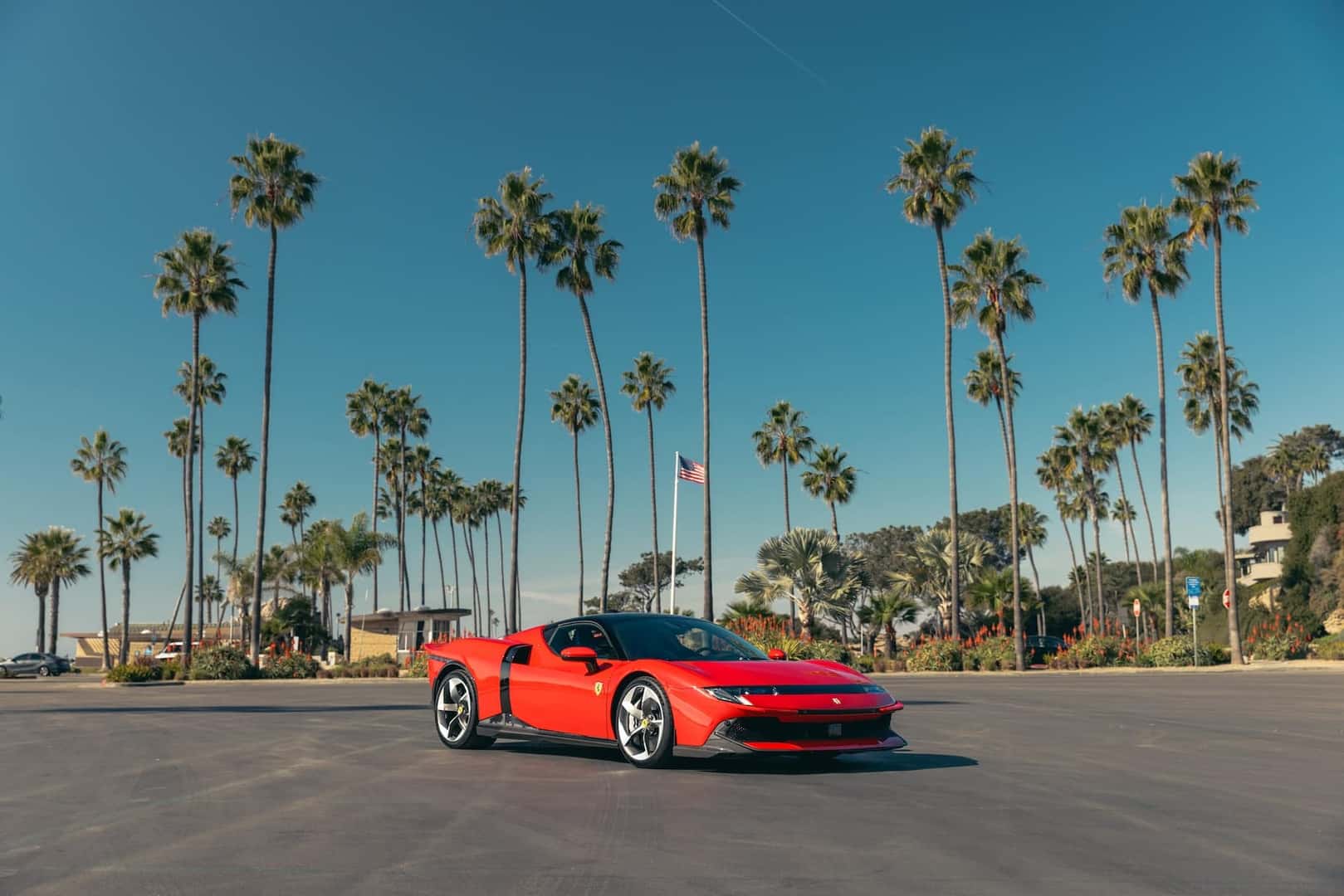 Ferrari 849 Testarossa with palm trees behind
