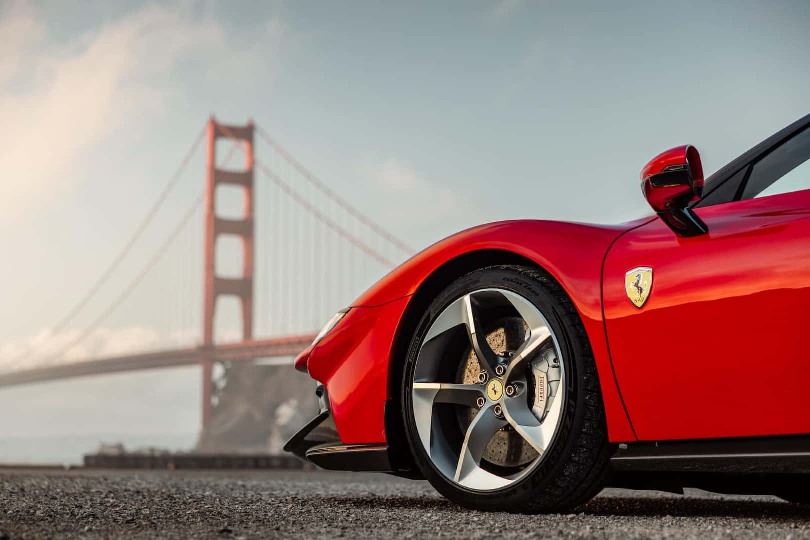 849 Testarossa side view by the Golden Gate Bridge