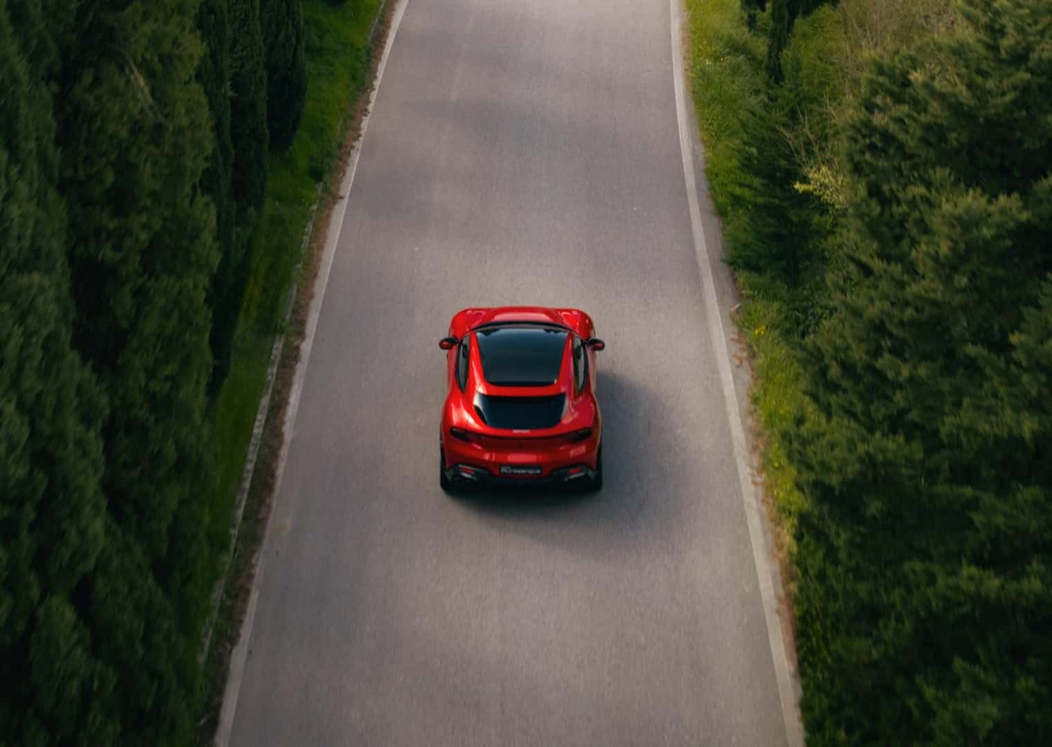 Red Ferrari Purosangue top view far