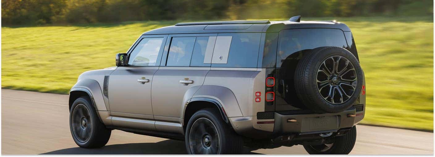 Tan 2025 Defender Driving On Road