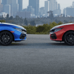 2020 red and blue honda civic