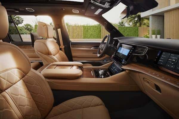 Tan interior of Jeep Wagoneer
